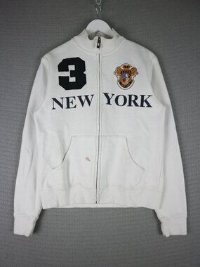Robin Ruth New York 3 White Zip Up Sweatshirt Medium M Y2K Vintage